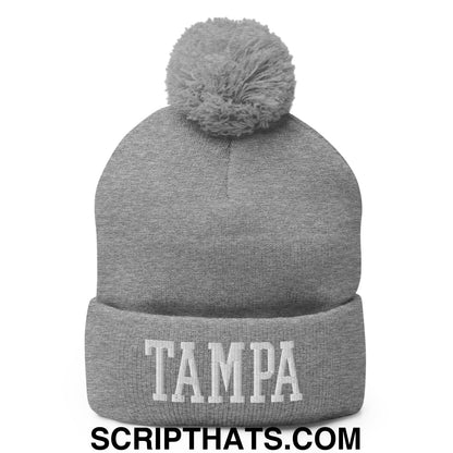 Tampa Varsity College Block Embroidered Knit Pom Pom Beanie Heather Grey