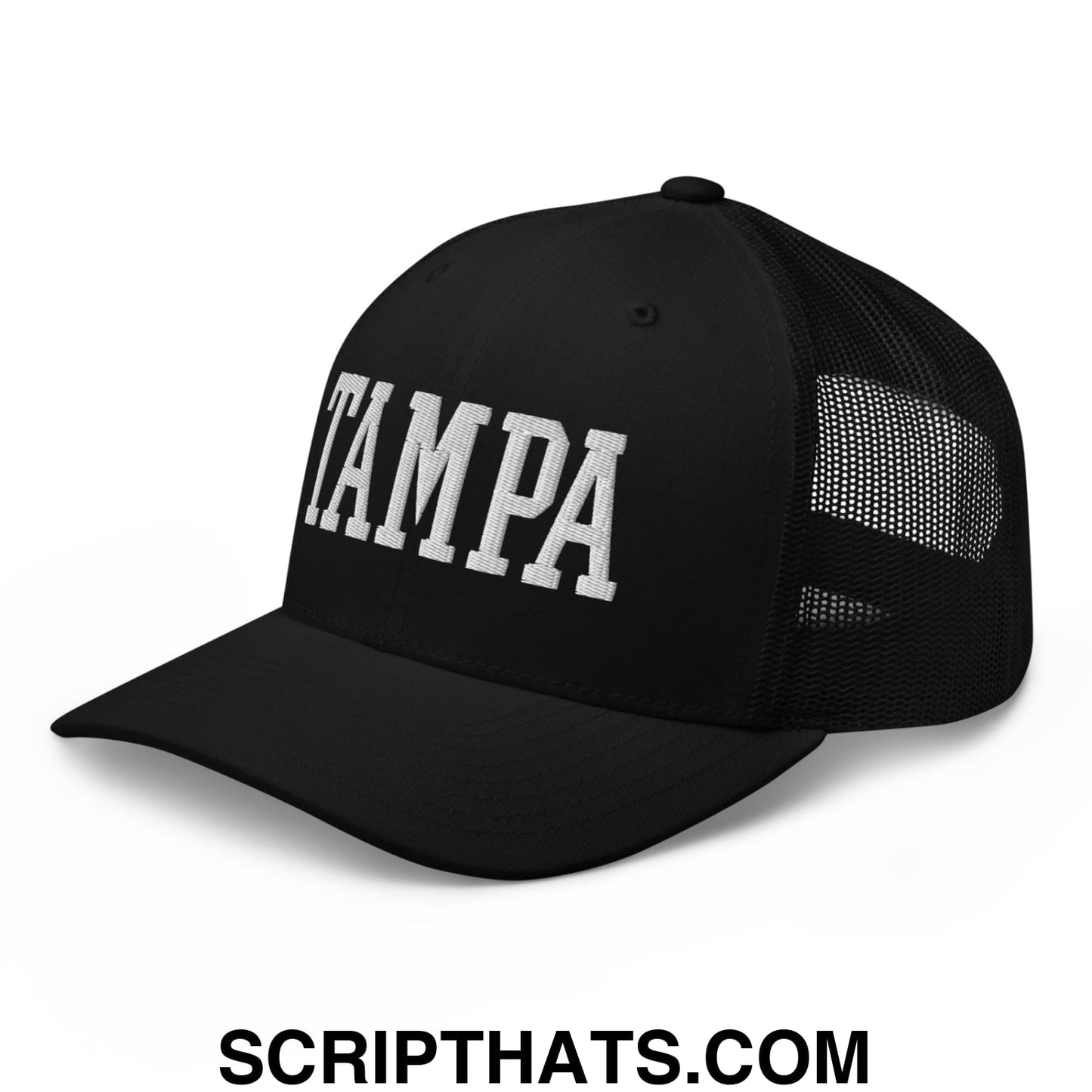Tampa Varsity College Block Embroidered Mesh Trucker Hat Black