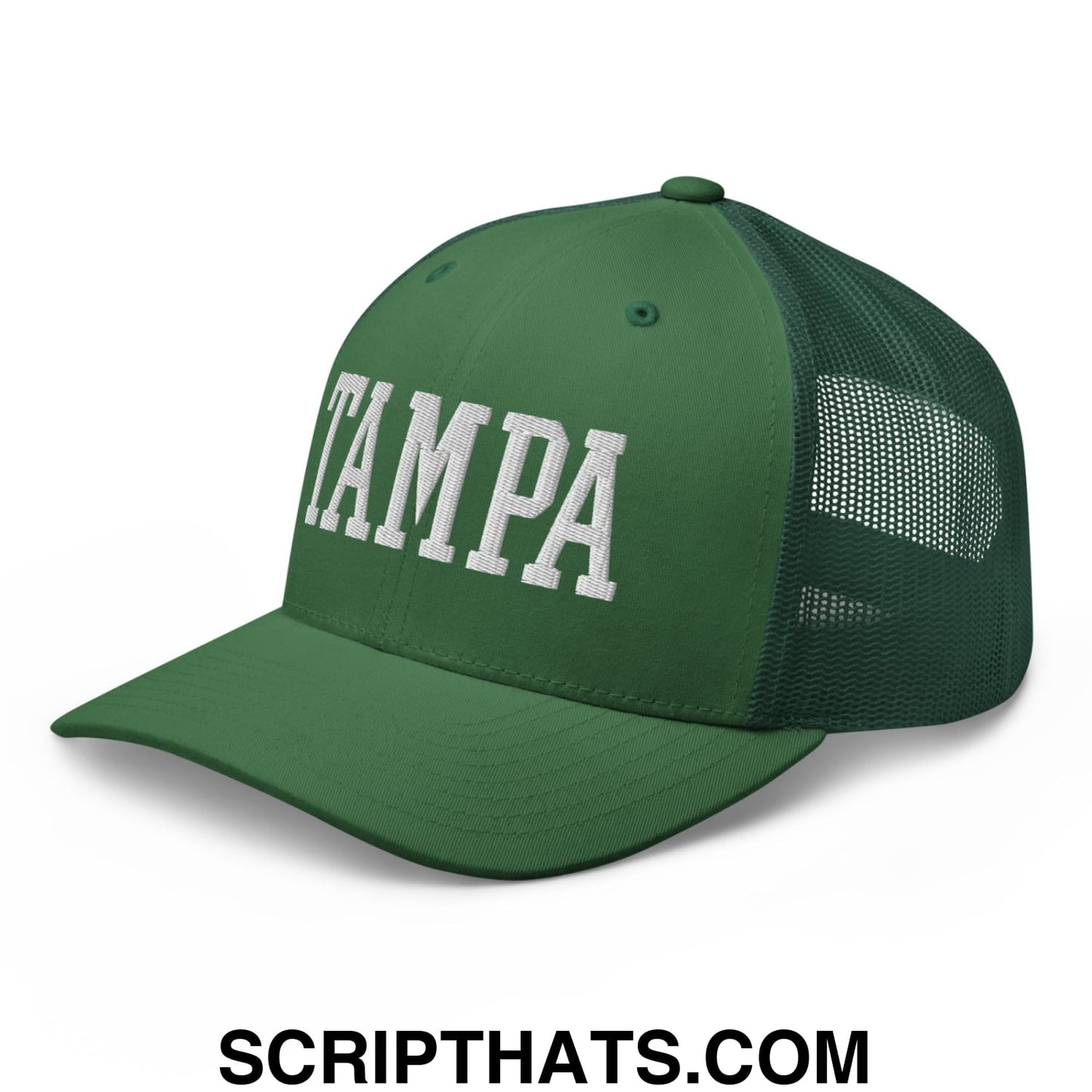 Tampa Varsity College Block Embroidered Mesh Trucker Hat Evergreen