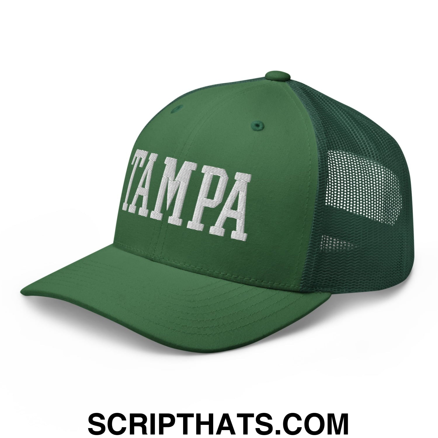 Tampa Varsity College Block Embroidered Mesh Trucker Hat Evergreen