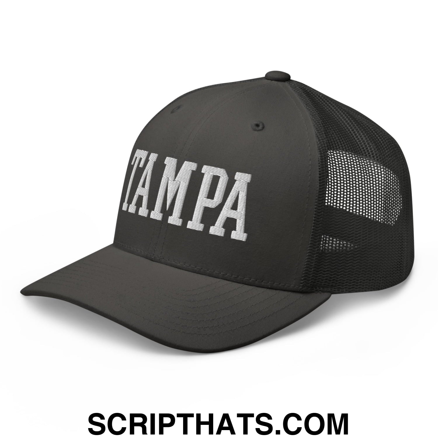 Tampa Varsity College Block Embroidered Mesh Trucker Hat Charcoal
