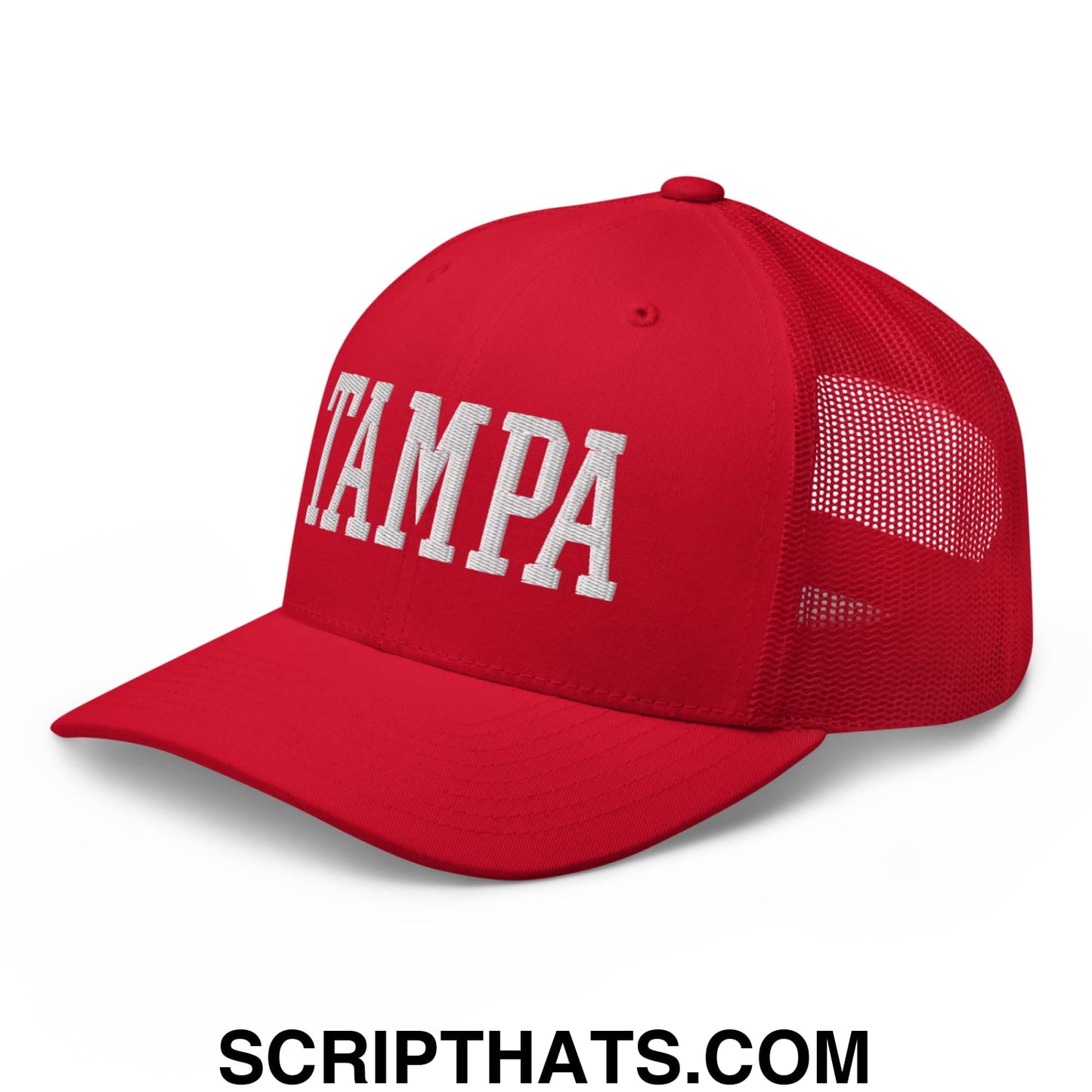 Tampa Varsity College Block Embroidered Mesh Trucker Hat Red