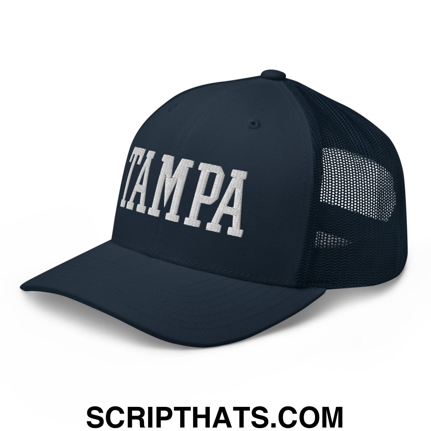 Tampa Varsity College Block Embroidered Mesh Trucker Hat Navy