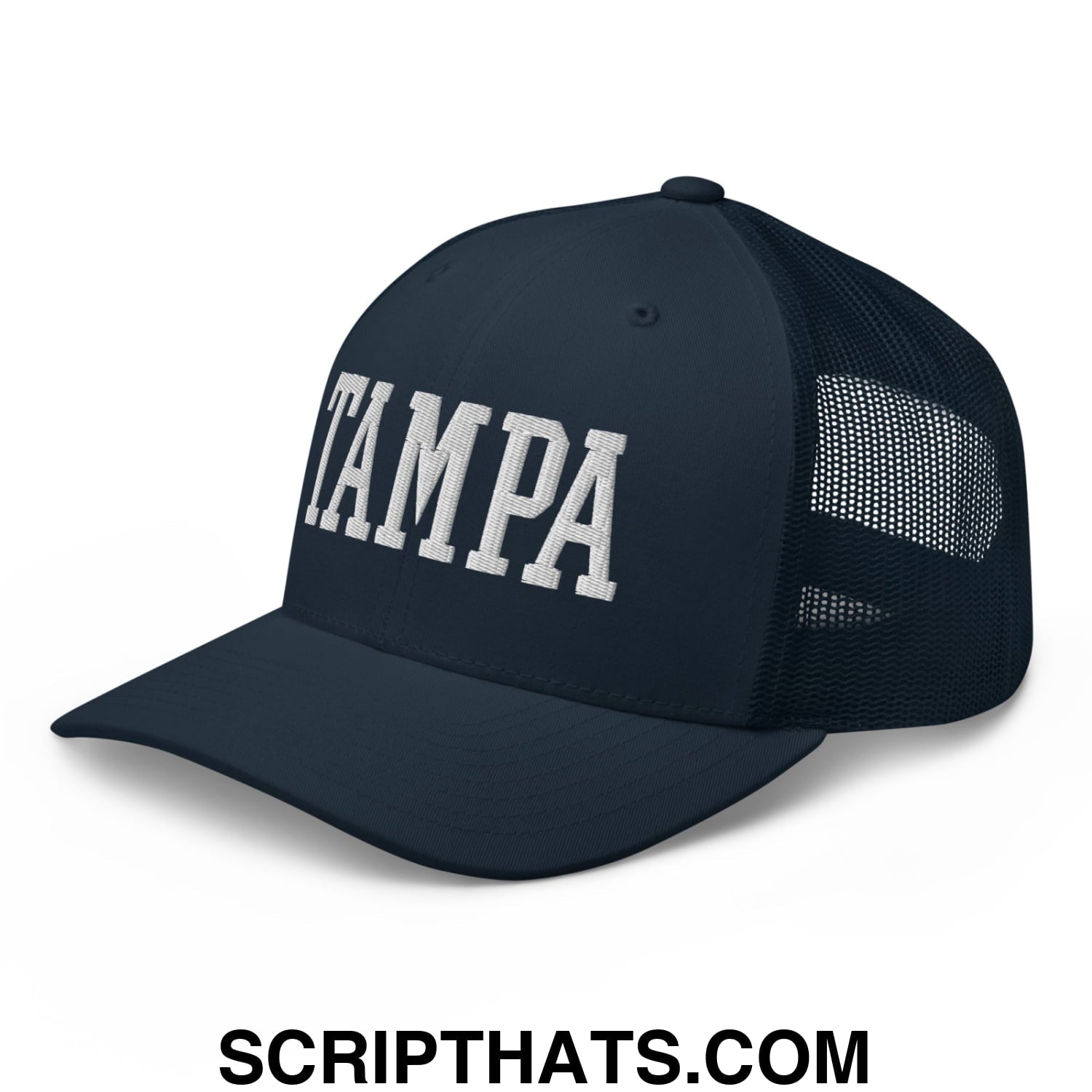 Tampa Varsity College Block Embroidered Mesh Trucker Hat Navy