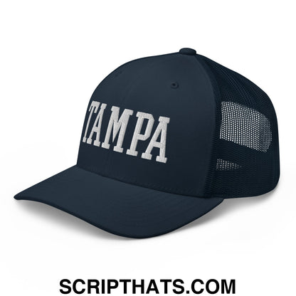 Tampa Varsity College Block Embroidered Mesh Trucker Hat Navy