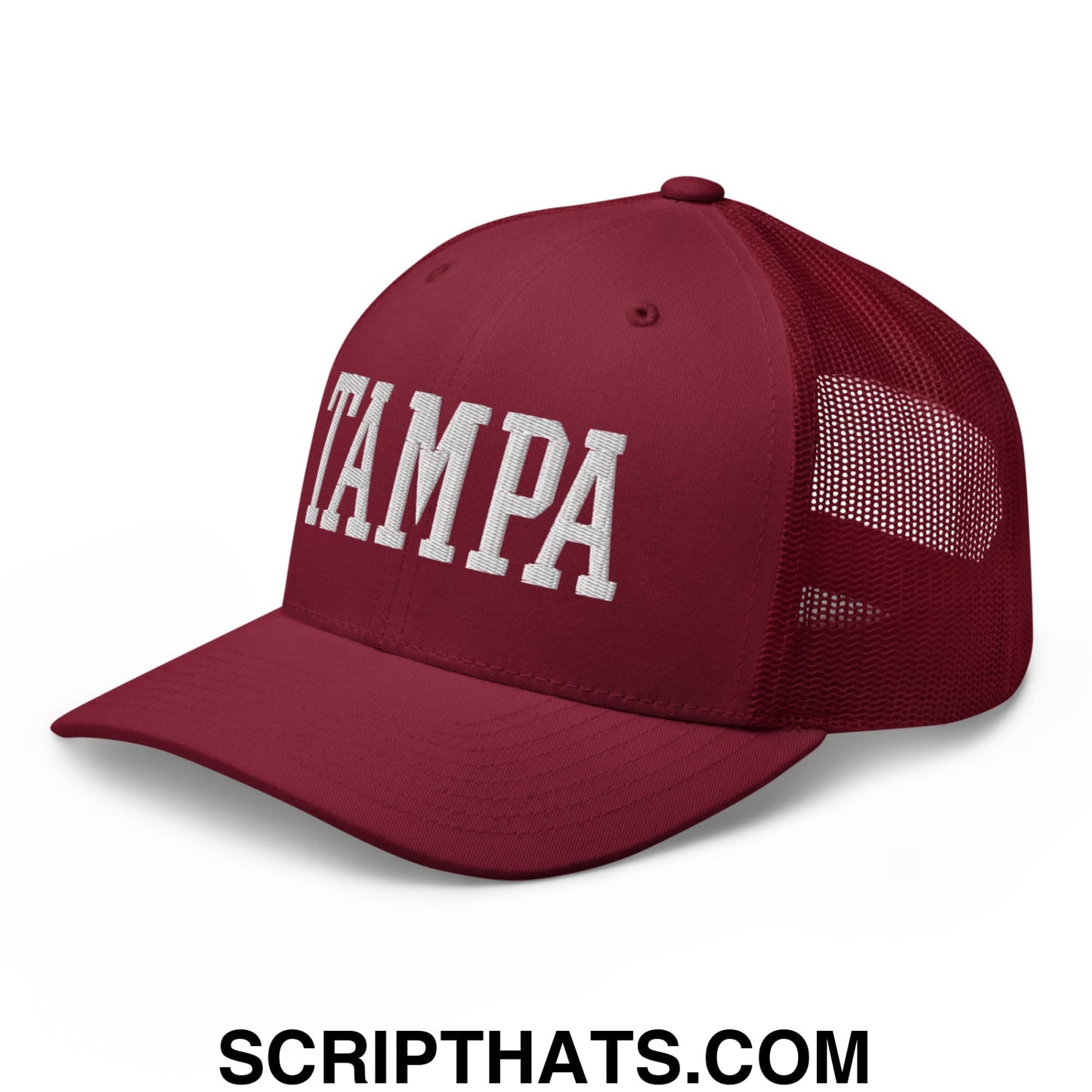 Tampa Varsity College Block Embroidered Mesh Trucker Hat Cranberry