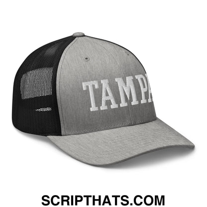 Tampa Varsity College Block Embroidered Mesh Trucker Hat Heather Black