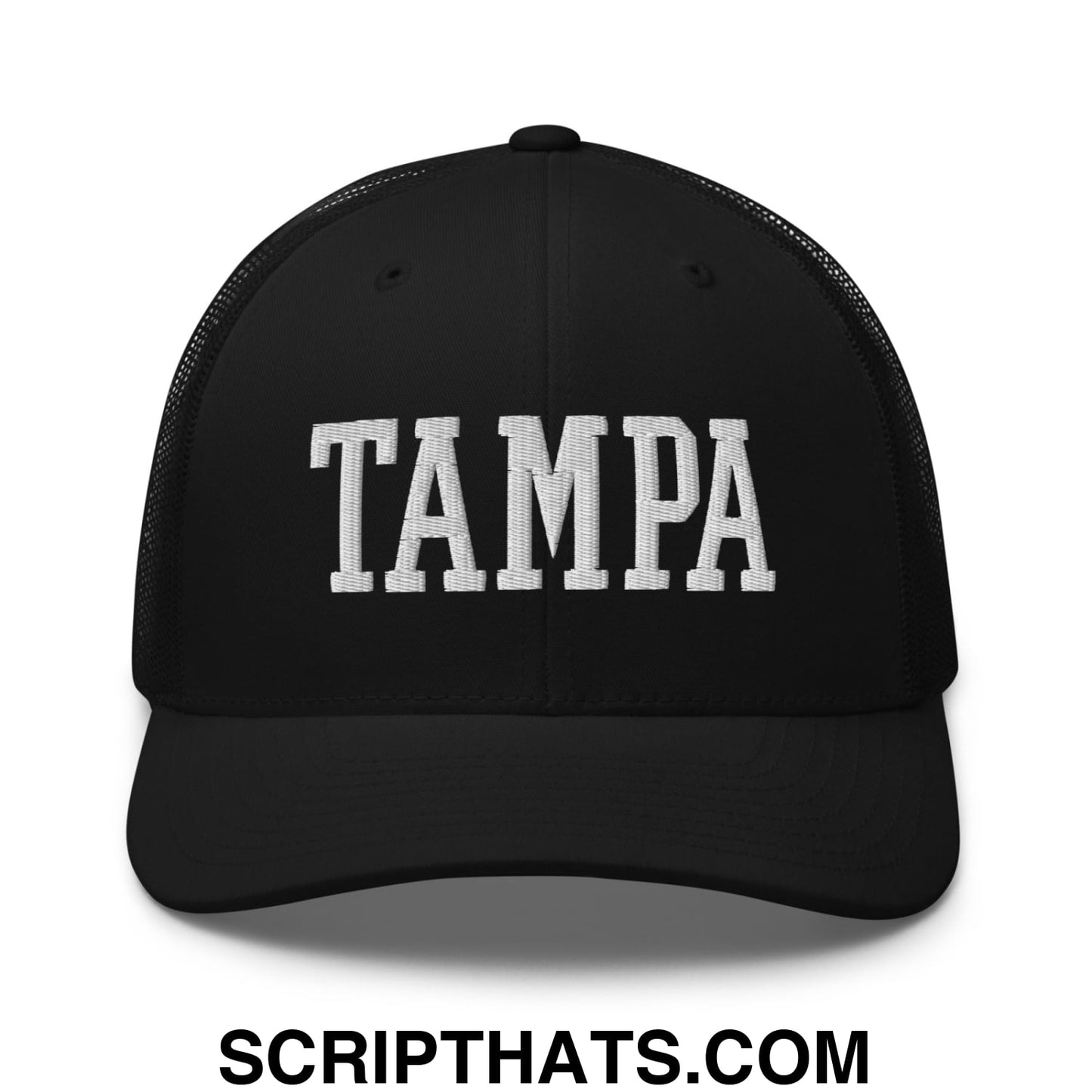Tampa Varsity College Block Embroidered Mesh Trucker Hat Black