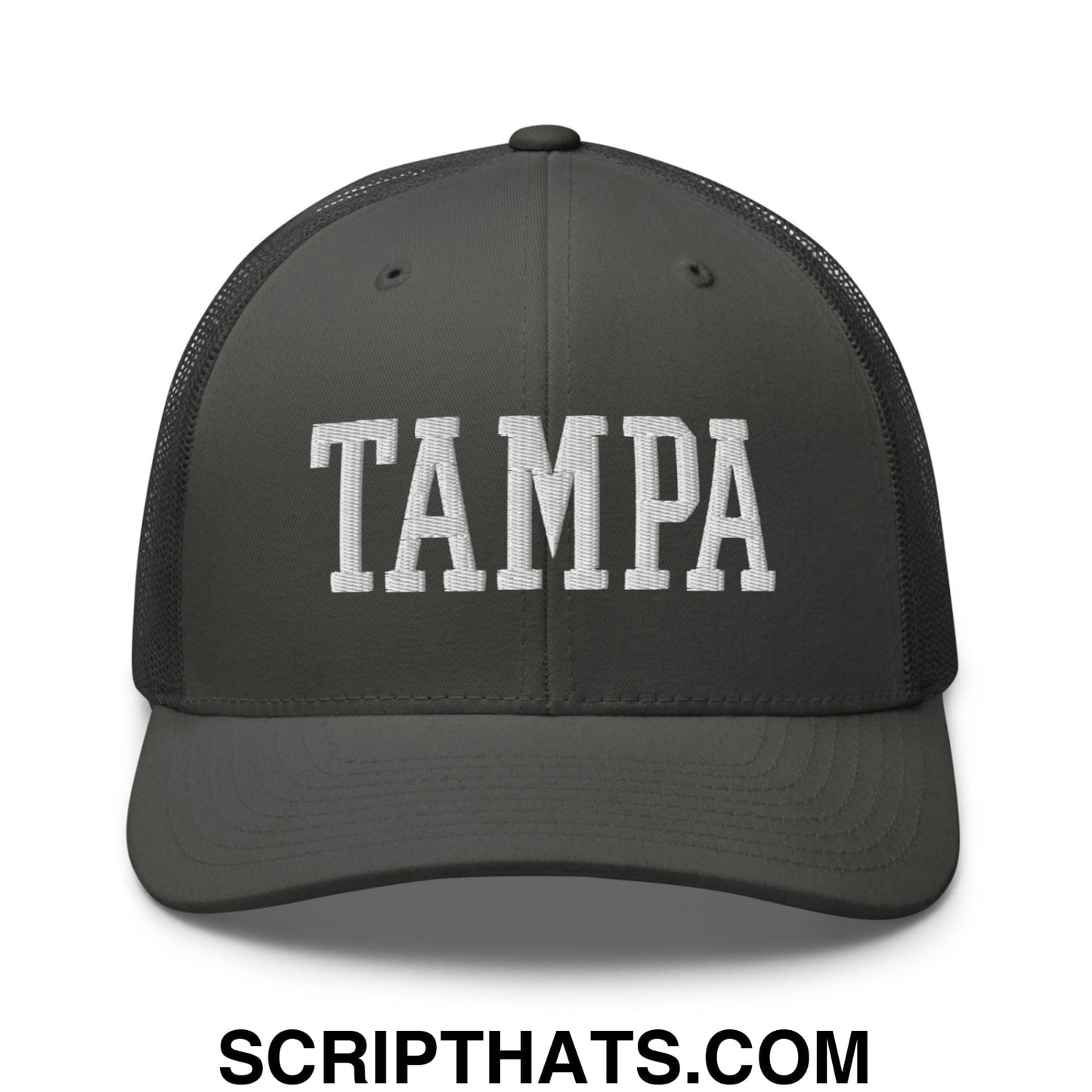 Tampa Varsity College Block Embroidered Mesh Trucker Hat Charcoal