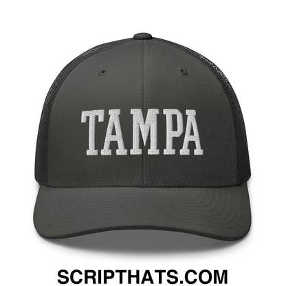Tampa Varsity College Block Embroidered Mesh Trucker Hat Charcoal