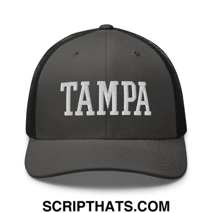 Tampa Varsity College Block Embroidered Mesh Trucker Hat Charcoal Black