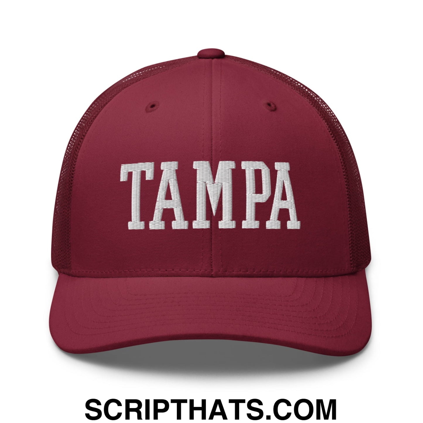 Tampa Varsity College Block Embroidered Mesh Trucker Hat Cranberry