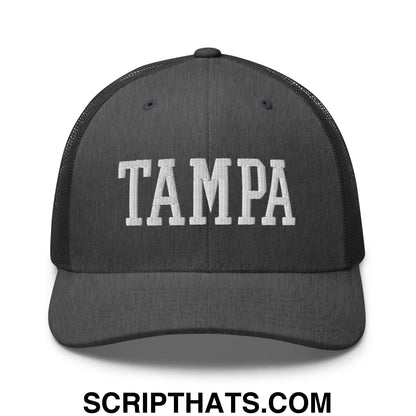 Tampa Varsity College Block Embroidered Mesh Trucker Hat Dark Heather Gray