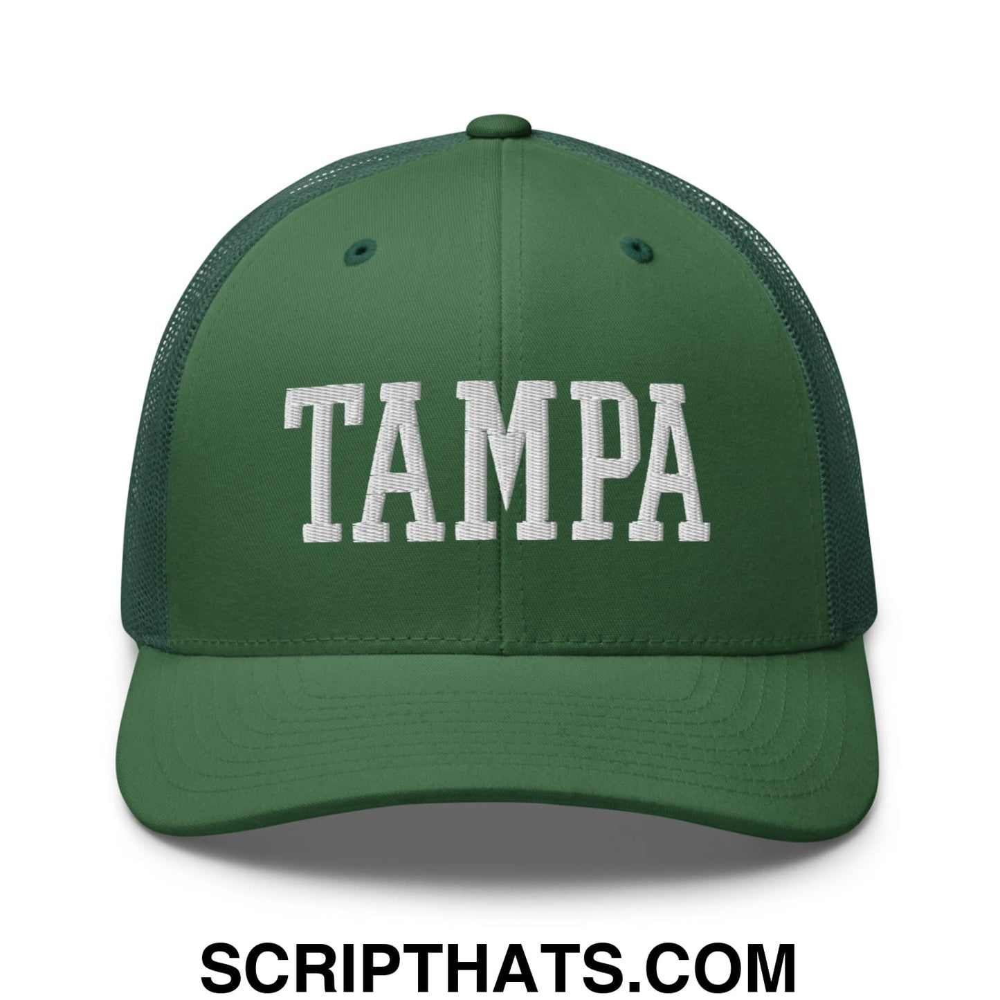 Tampa Varsity College Block Embroidered Mesh Trucker Hat Evergreen