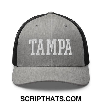 Tampa Varsity College Block Embroidered Mesh Trucker Hat Heather Black