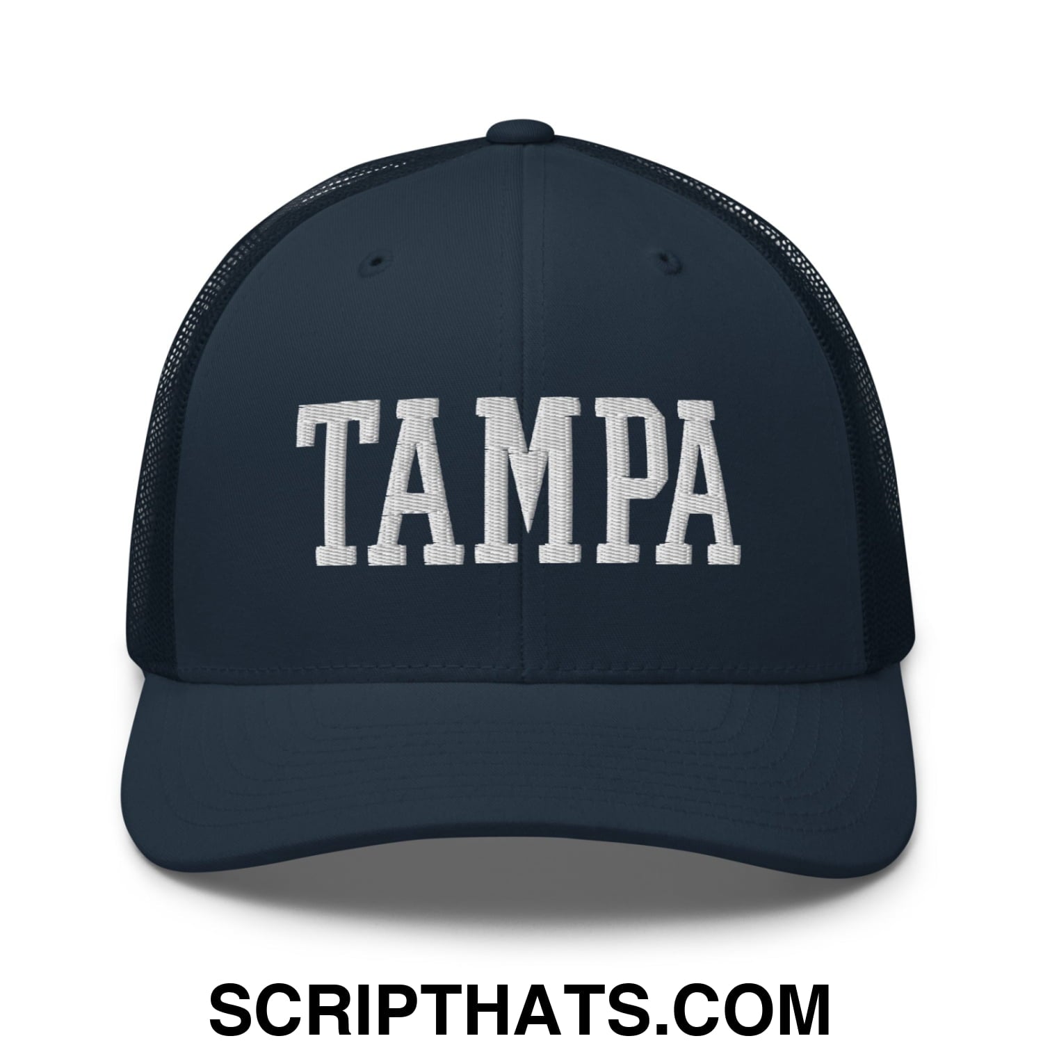 Tampa Varsity College Block Embroidered Mesh Trucker Hat Navy