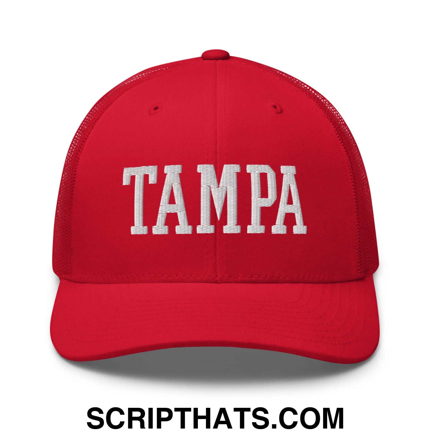 Tampa Varsity College Block Embroidered Mesh Trucker Hat Red