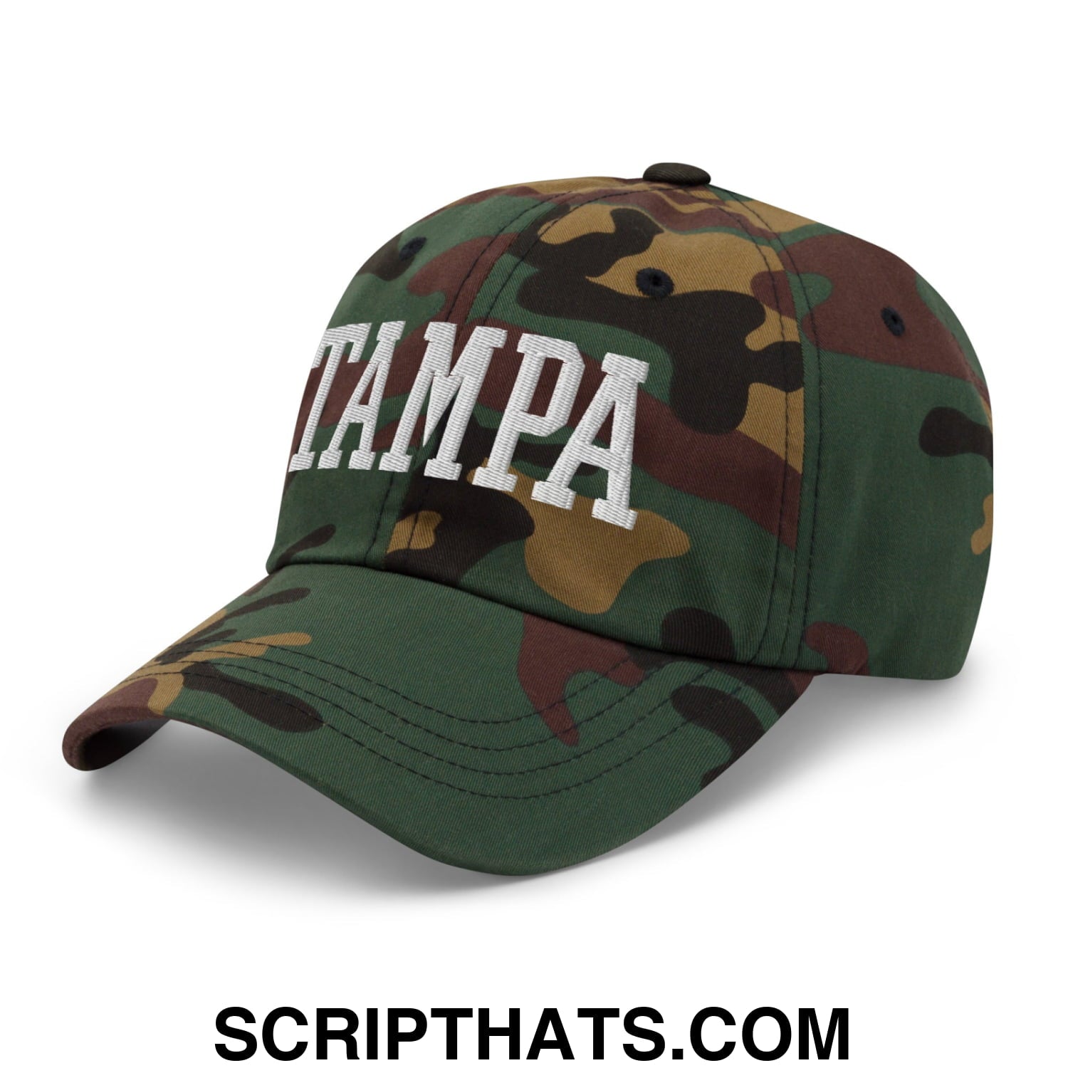 Tampa Varsity College Block Embroidered Unstructured Dad Hat Green Camo