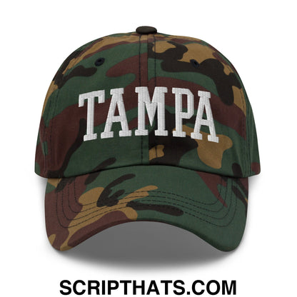 Tampa Varsity College Block Embroidered Unstructured Dad Hat Green Camo