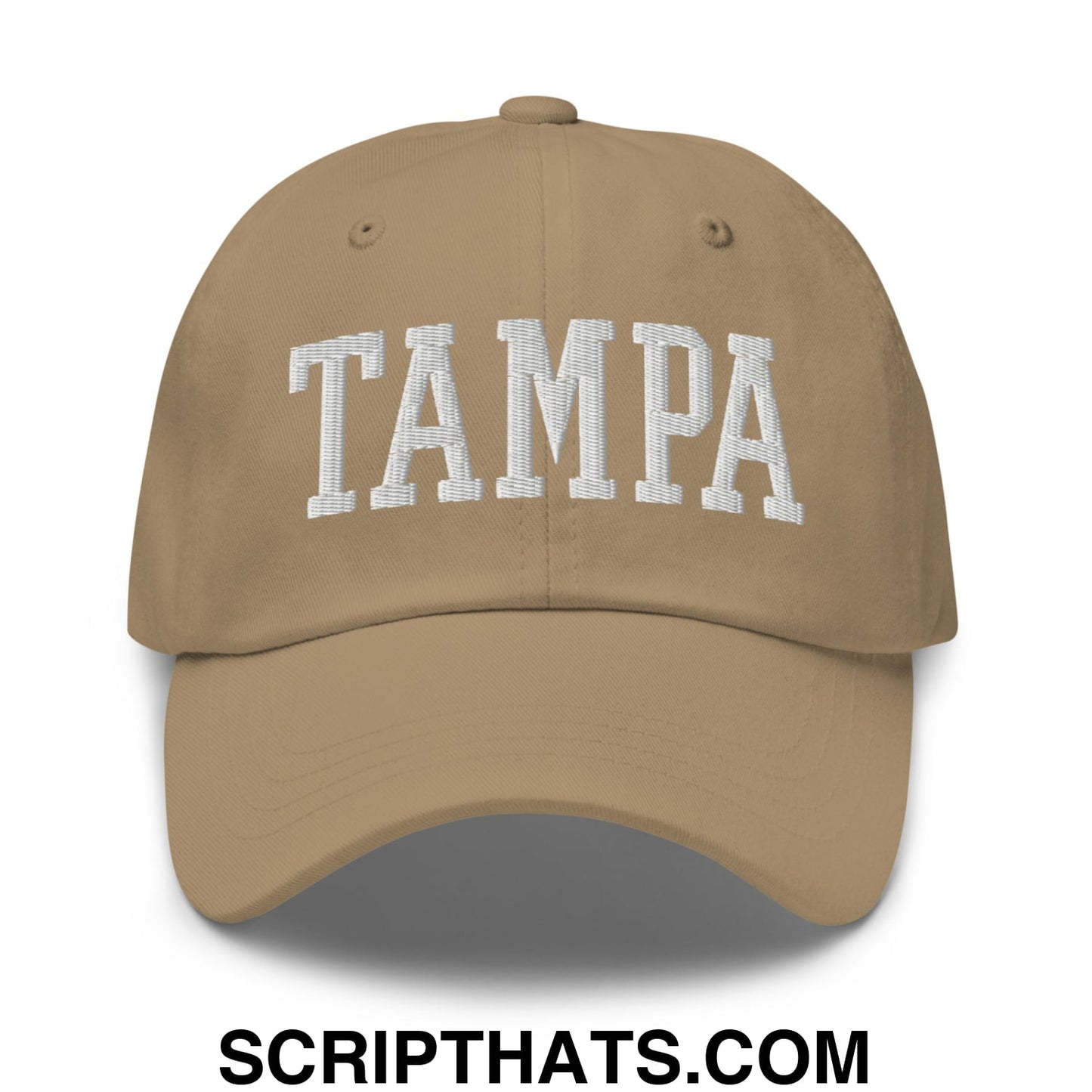 Tampa Varsity College Block Embroidered Unstructured Dad Hat Khaki