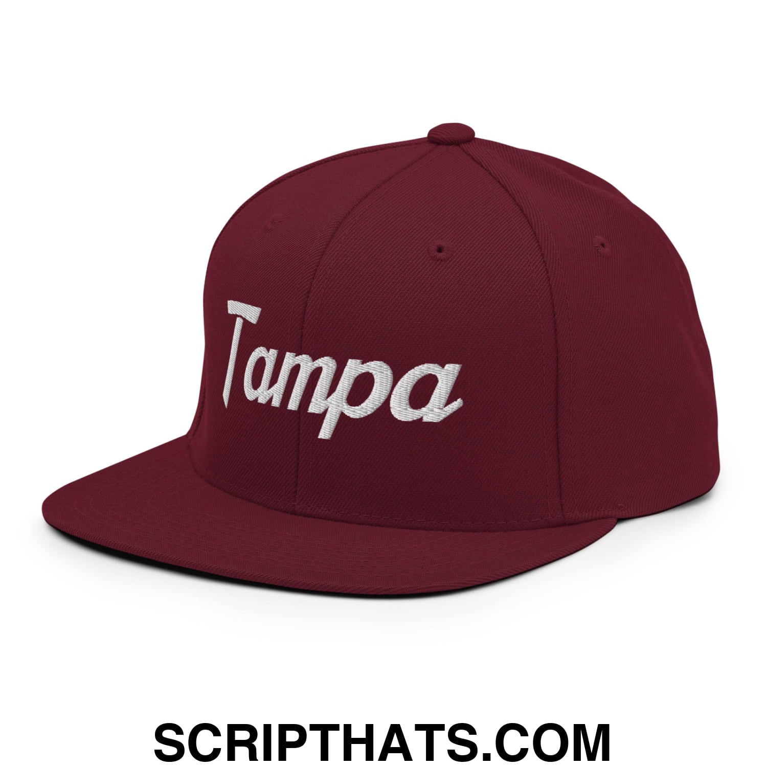 Tampa Vintage Sports Script Embroidered Flat Bill Brim Snapback Hat Maroon