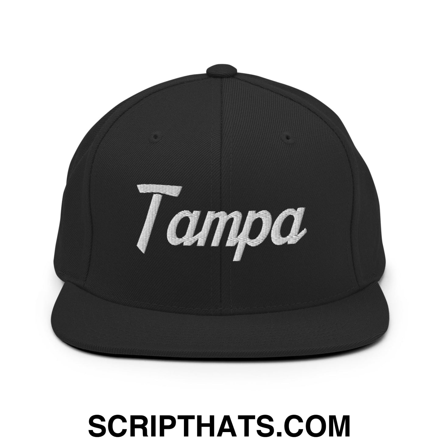 Tampa Vintage Sports Script Embroidered Flat Bill Brim Snapback Hat Black