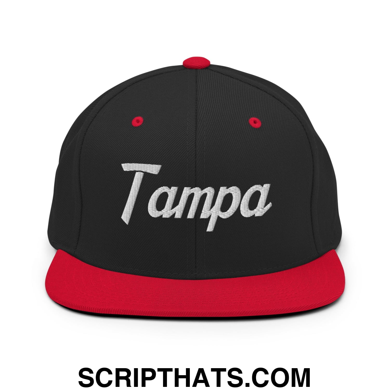 Tampa Vintage Sports Script Embroidered Flat Bill Brim Snapback Hat Black Red