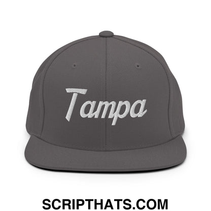 Tampa Vintage Sports Script Embroidered Flat Bill Brim Snapback Hat Dark Grey