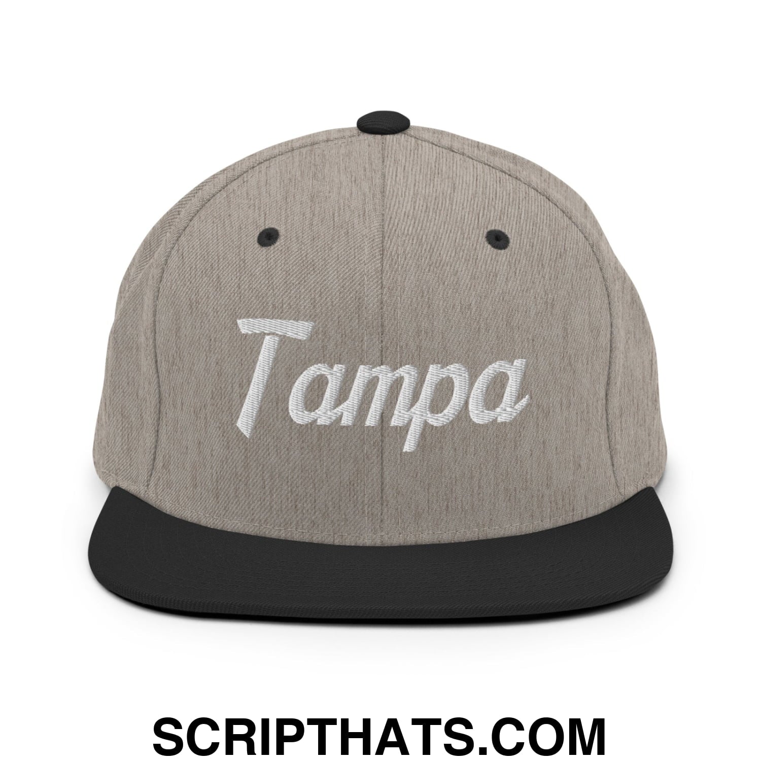 Tampa Vintage Sports Script Embroidered Flat Bill Brim Snapback Hat Heather Black