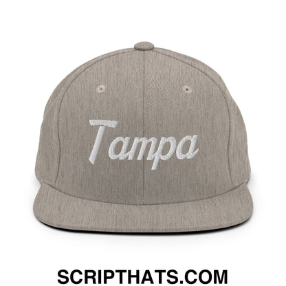 Tampa Vintage Sports Script Embroidered Flat Bill Brim Snapback Hat Heather Grey
