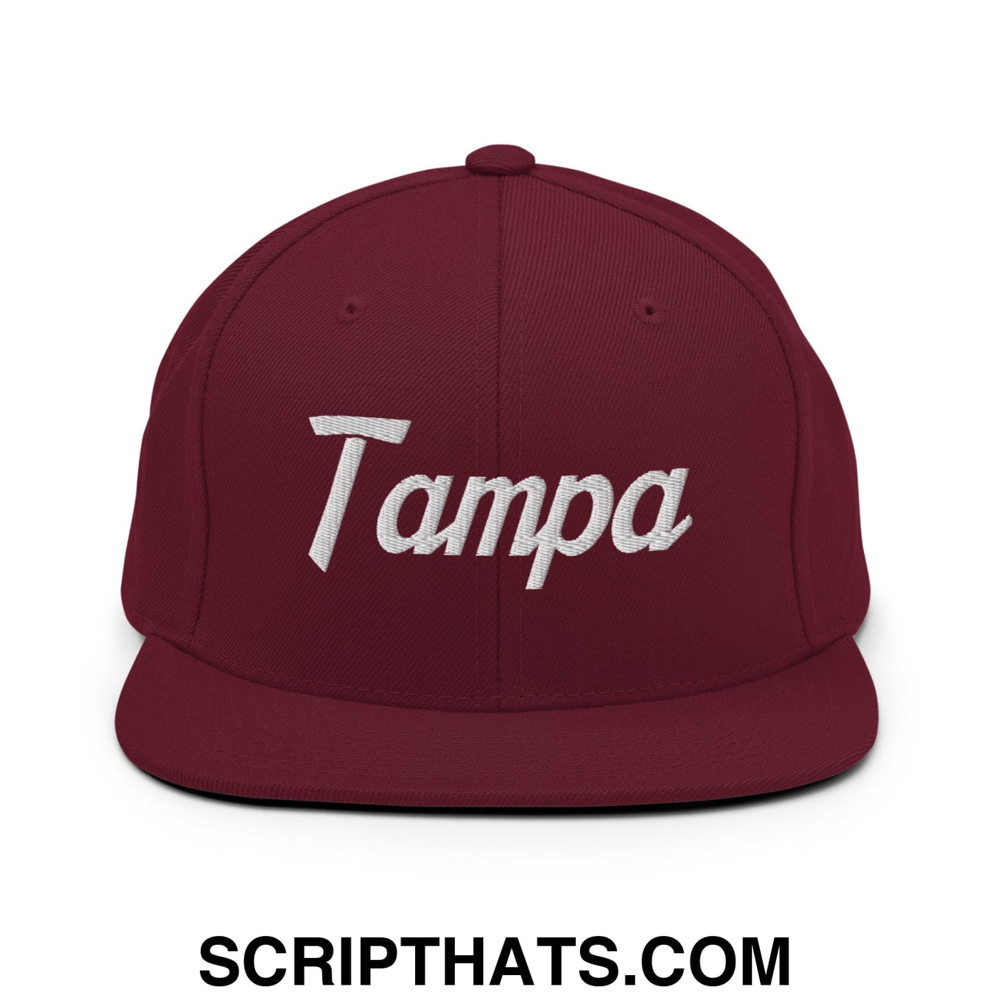 Tampa Vintage Sports Script Embroidered Flat Bill Brim Snapback Hat Maroon