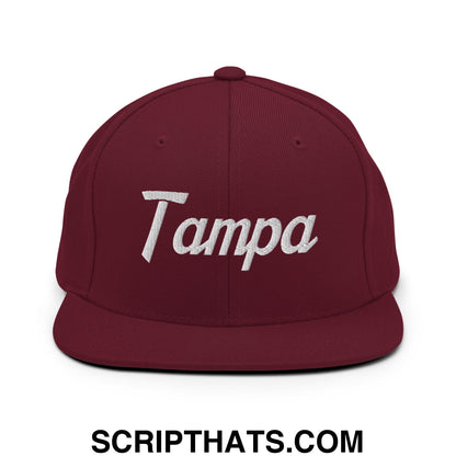 Tampa Vintage Sports Script Embroidered Flat Bill Brim Snapback Hat Maroon