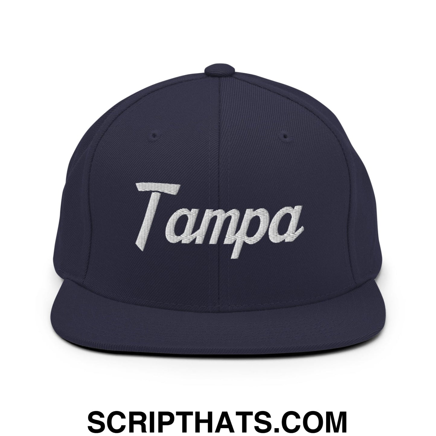 Tampa Vintage Sports Script Embroidered Flat Bill Brim Snapback Hat Navy
