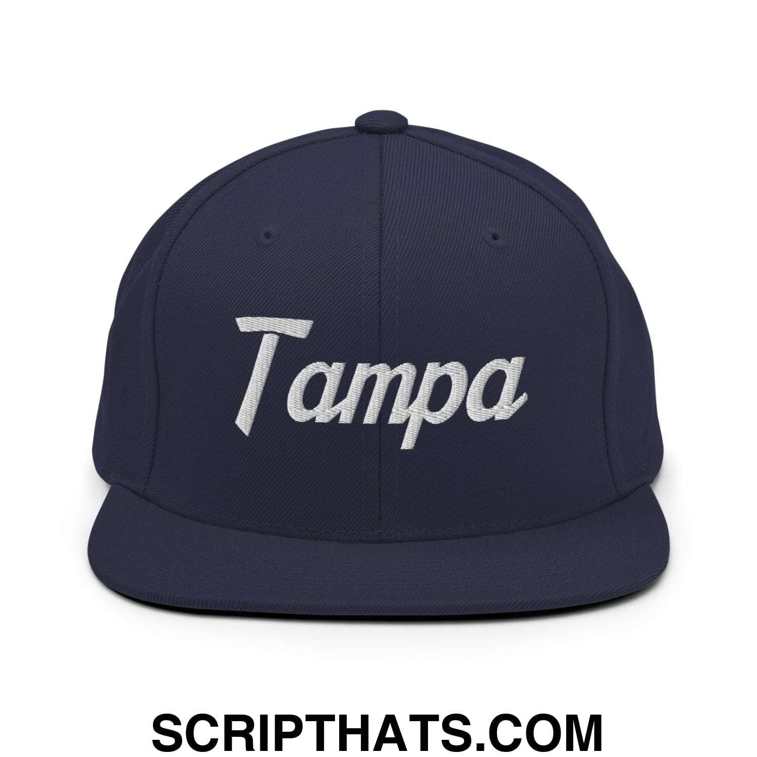 Tampa Vintage Sports Script Embroidered Flat Bill Brim Snapback Hat Navy