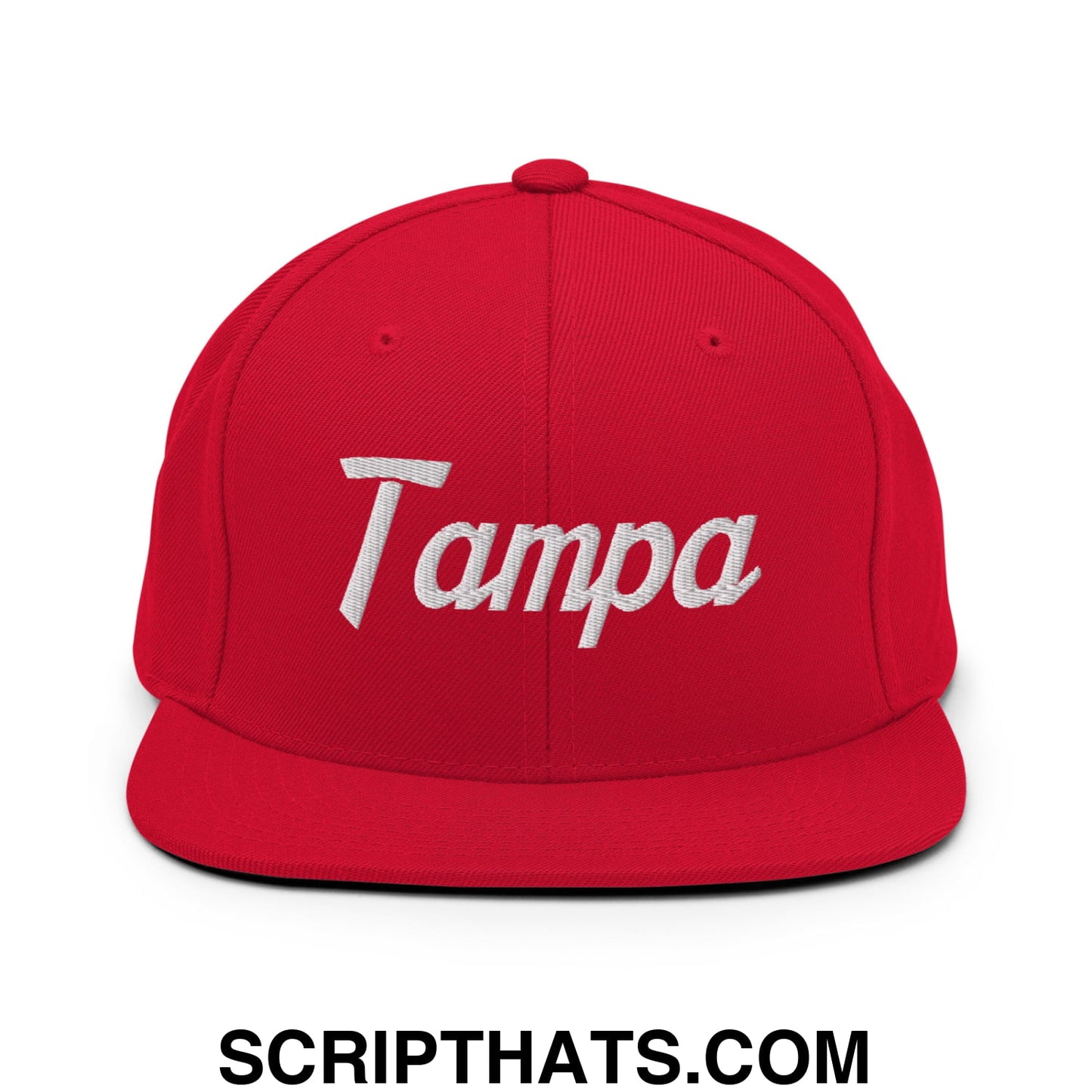 Tampa Vintage Sports Script Embroidered Flat Bill Brim Snapback Hat Red
