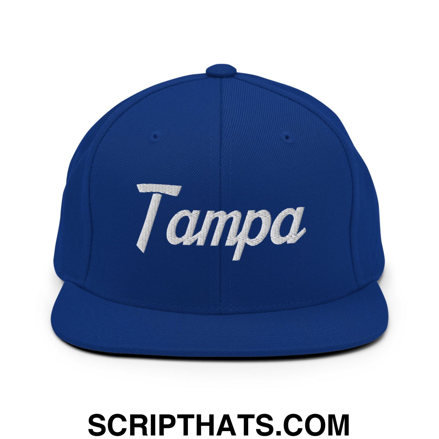 Tampa Vintage Sports Script Embroidered Flat Bill Brim Snapback Hat Royal Blue