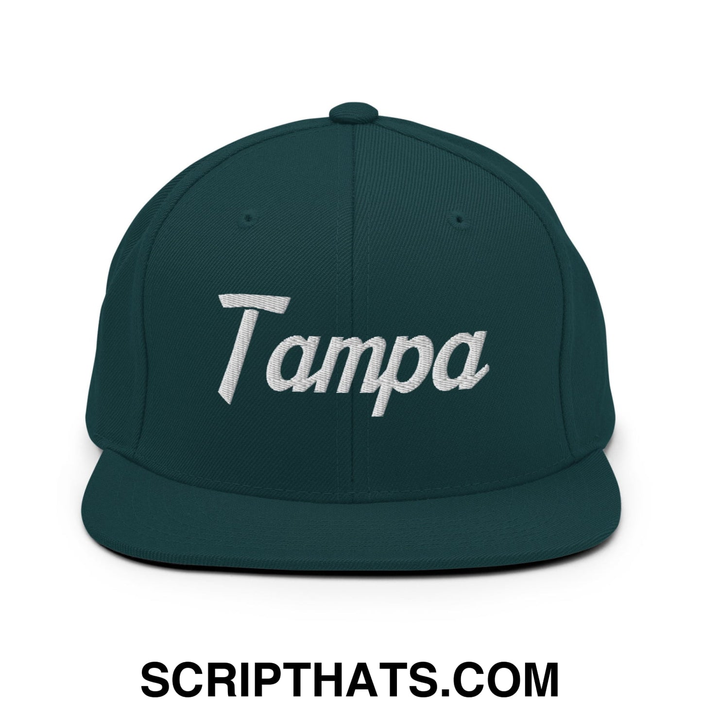 Tampa Vintage Sports Script Embroidered Flat Bill Brim Snapback Hat Spruce