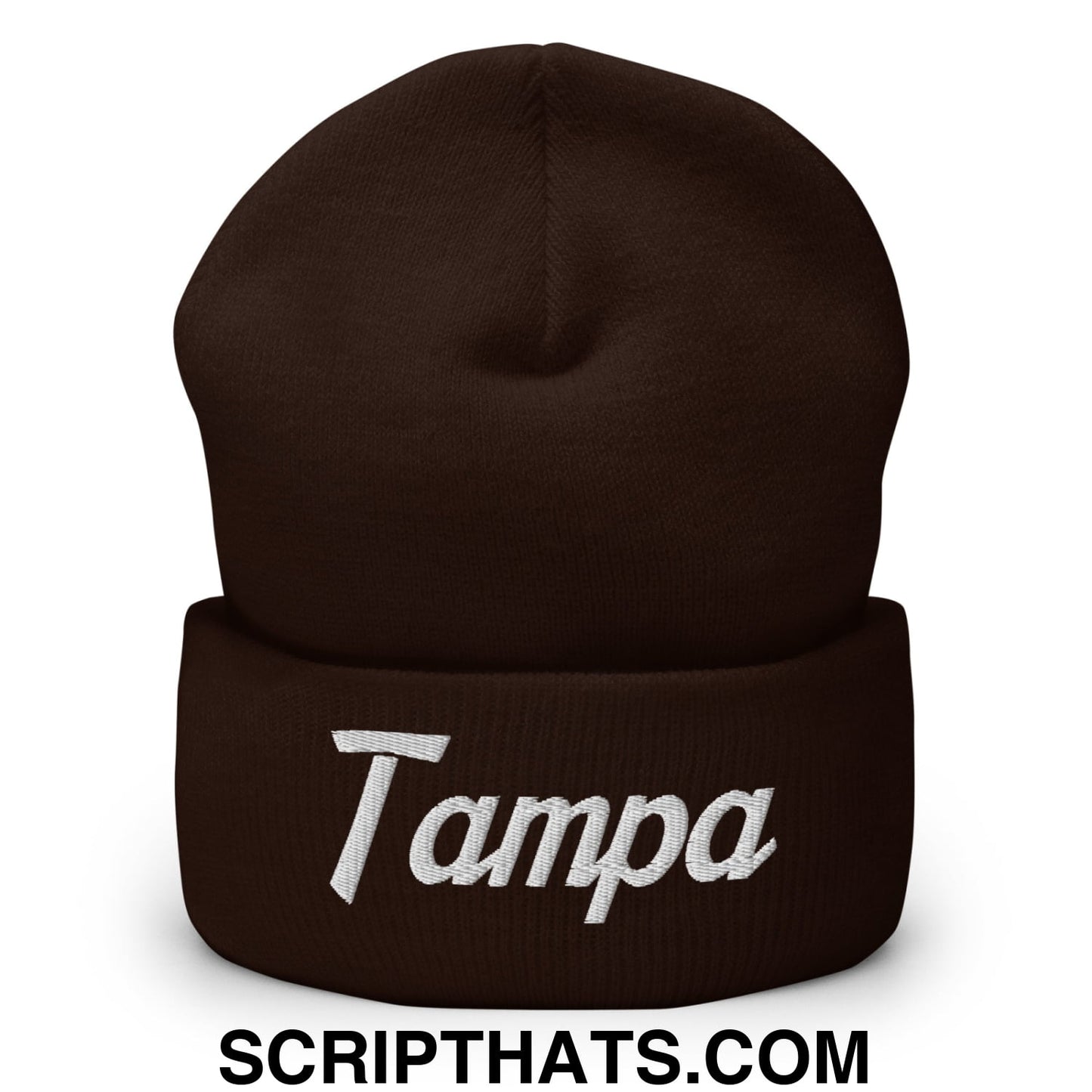 Tampa Vintage Sports Script Embroidered Knit Cuffed Beanie Brown