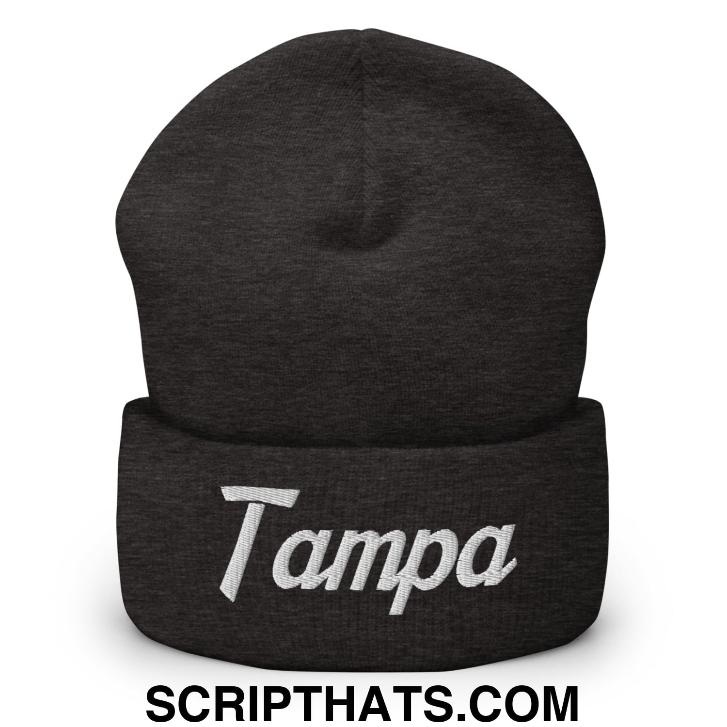 Tampa Vintage Sports Script Embroidered Knit Cuffed Beanie Dark Grey