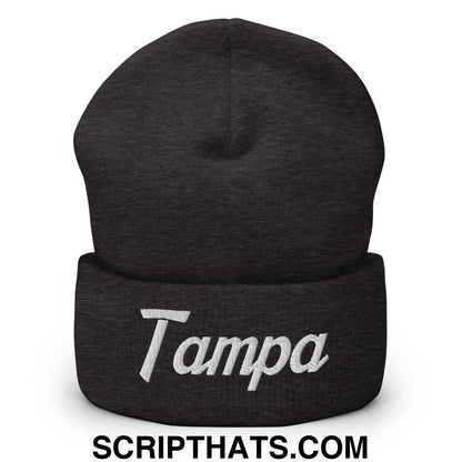 Tampa Vintage Sports Script Embroidered Knit Cuffed Beanie Dark Grey