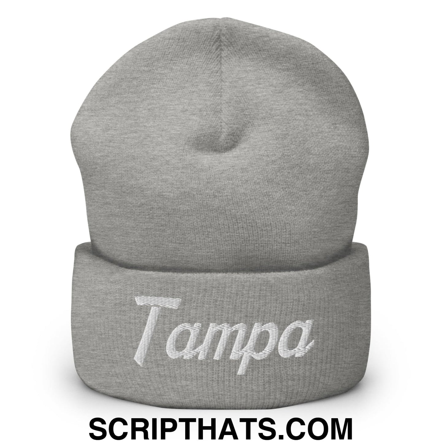 Tampa Vintage Sports Script Embroidered Knit Cuffed Beanie Heather Grey