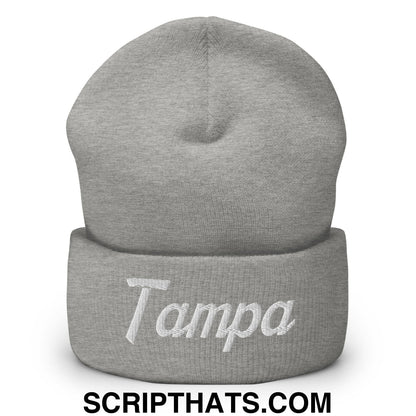 Tampa Vintage Sports Script Embroidered Knit Cuffed Beanie Heather Grey