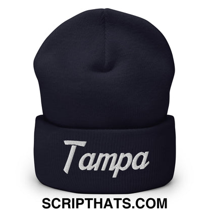 Tampa Vintage Sports Script Embroidered Knit Cuffed Beanie Navy