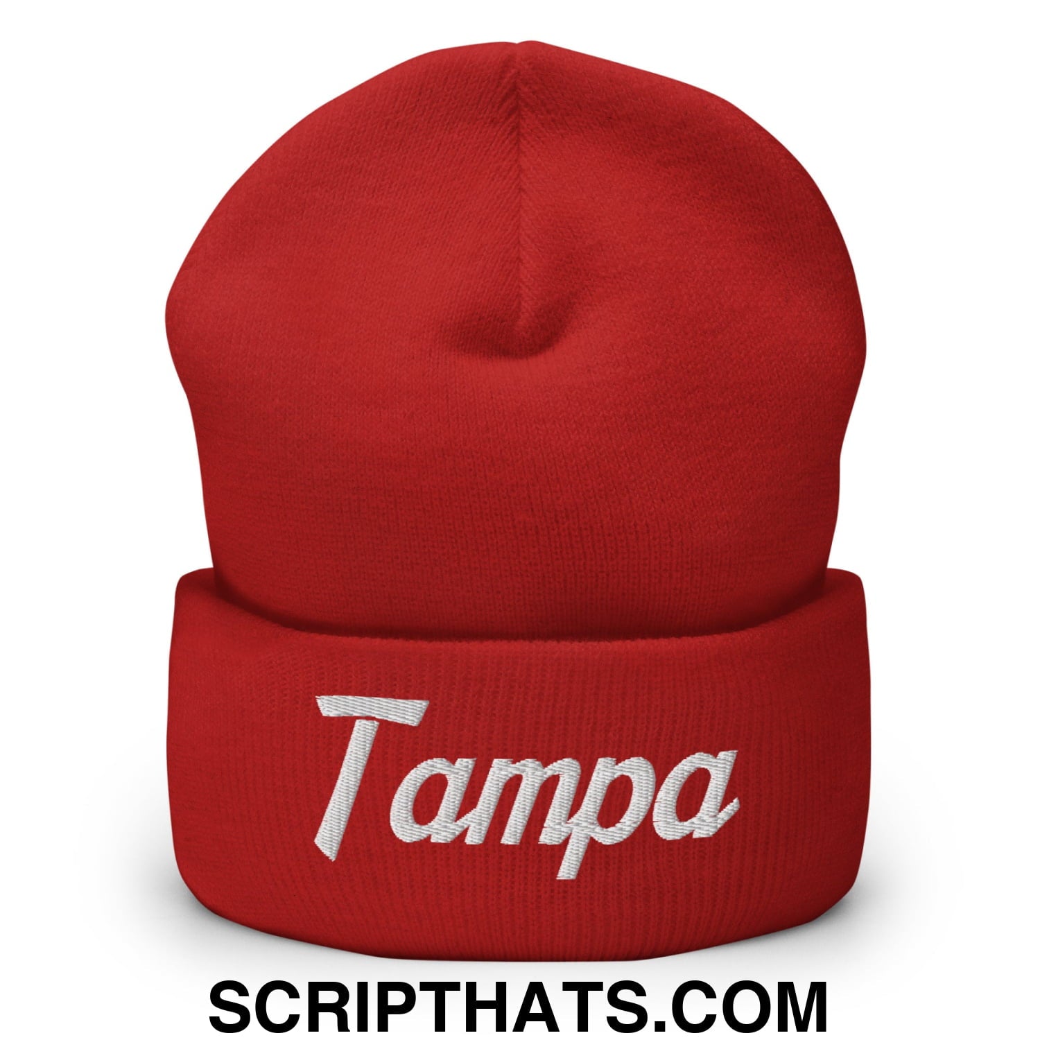 Tampa Vintage Sports Script Embroidered Knit Cuffed Beanie Red