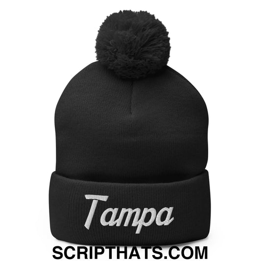 Tampa Vintage Sports Script Embroidered Knit Pom Pom Beanie Black