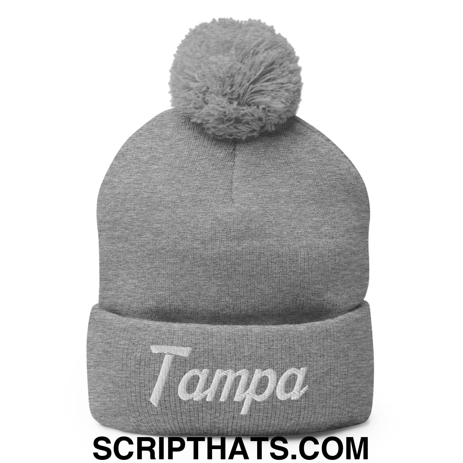 Tampa Vintage Sports Script Embroidered Knit Pom Pom Beanie Heather Grey