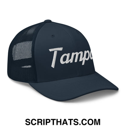 Tampa Vintage Sports Script Embroidered Mesh Trucker Hat Navy