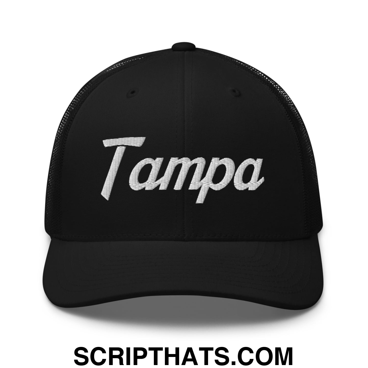 Tampa Vintage Sports Script Embroidered Mesh Trucker Hat Black