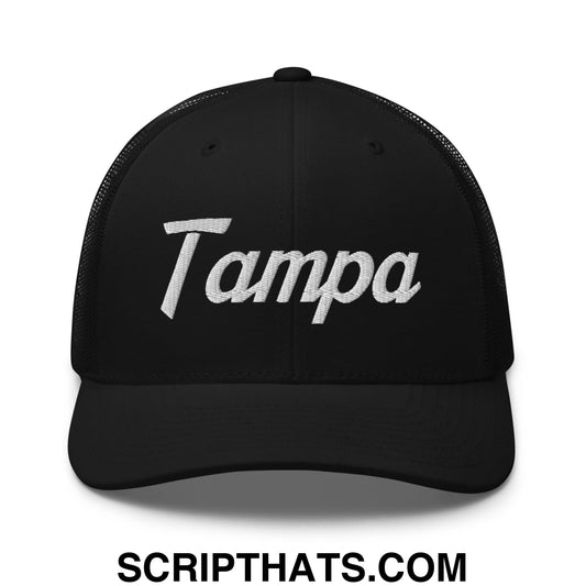 Tampa Vintage Sports Script Embroidered Mesh Trucker Hat Black