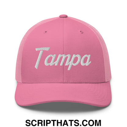 Tampa Vintage Sports Script Embroidered Mesh Trucker Hat Pink